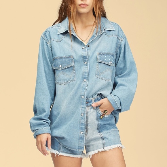 Billabong Tops - Billabong x Wrangler Headed West Denim Shirt